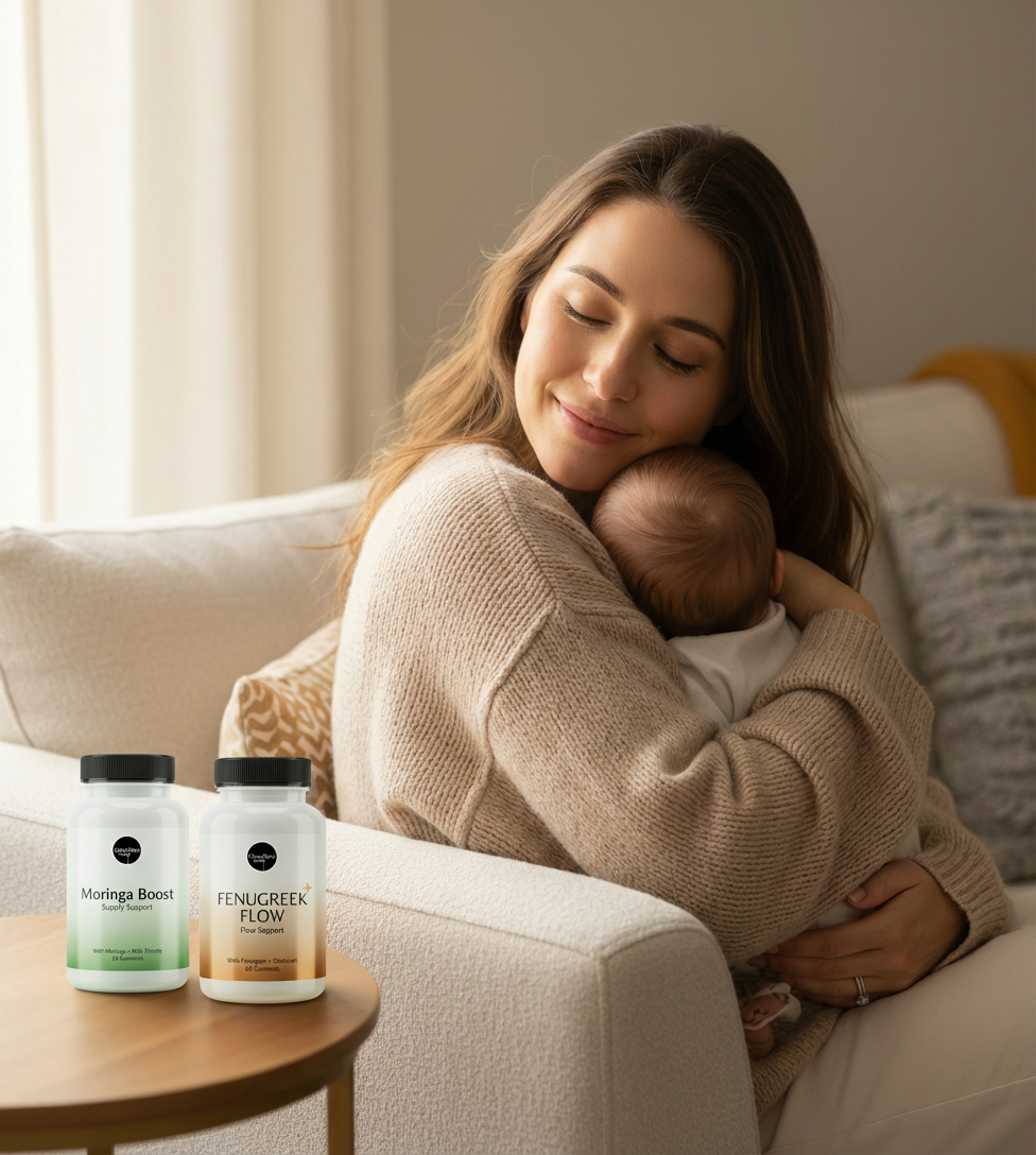 Mom and baby with Supply and Flow Duo